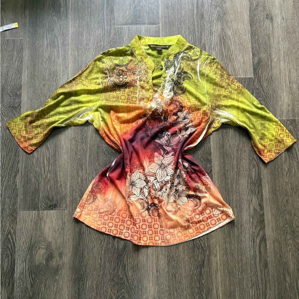 Vibrant Floral Ombre Women's Top - Green to Orange